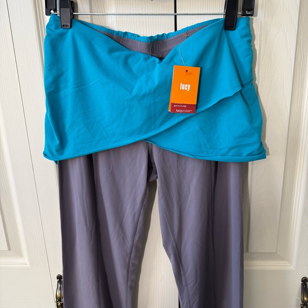 Lucy Heart Center Flare Yoga Pants Layered Blue Grey Womens Size Medium - Picture 3 of 8